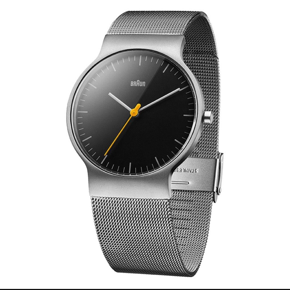 Braun Gents Classic Silver and Black Mesh Strap Watch